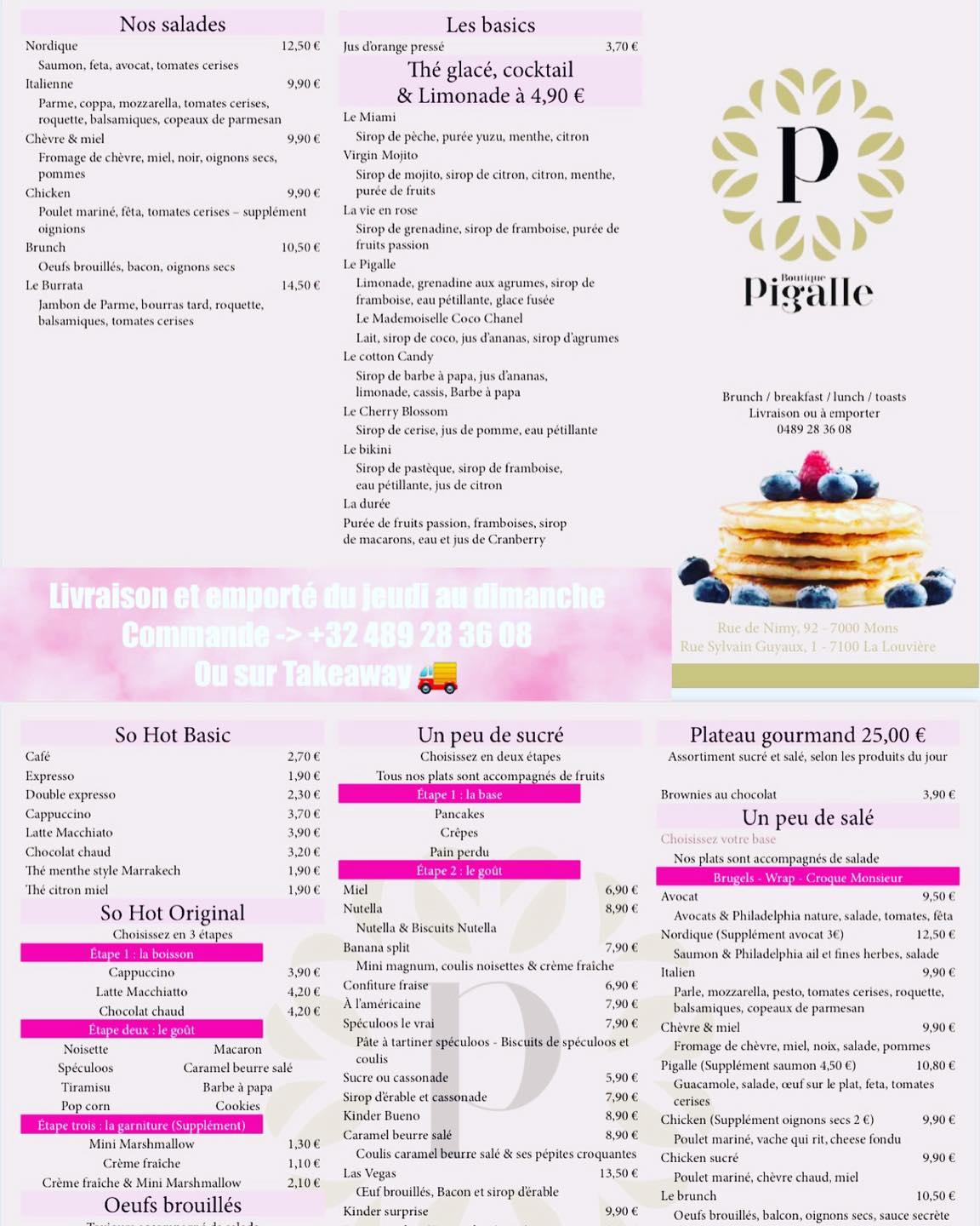 Carte Pigalle — Salades, Boissons, Brunch & Bagels